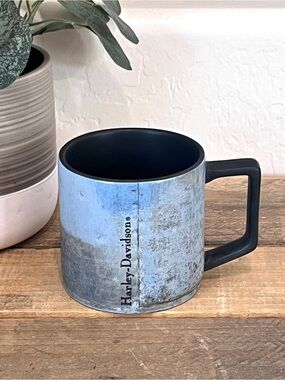 Vintage 2012 Harley-Davidson Distressed Faux Metal Ceramic Coffee Mug Blue